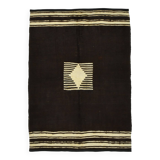 4x6 Black & Beige Handmade Wool Kilim Rug, 127x176 Cm