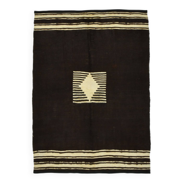 4x6 Black & Beige Handmade Wool Kilim Rug, 127x176 Cm