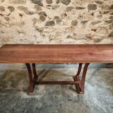 Vintage industrial table – Iron base and solid wood top (201 cm)