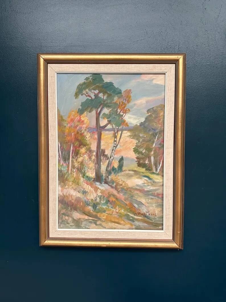 Large Original Swedish Oil on Canvas - “Forest” by Katharina Fontain - Signed - Vintage & Framed - 60 × 80 cm (23.6" × 31.5")