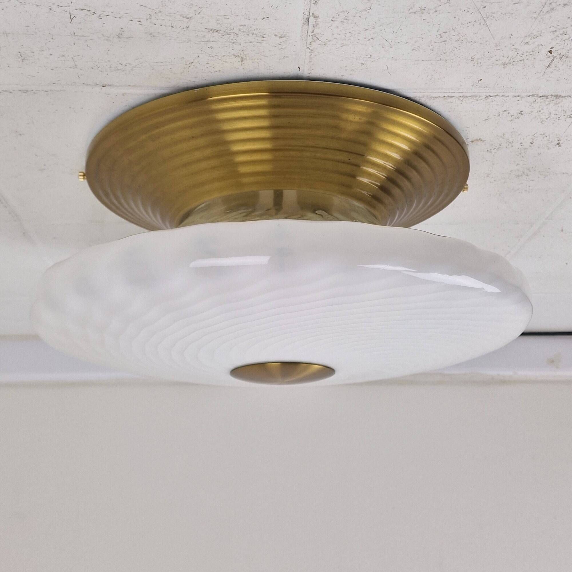 Large Mid-Century Italian Murano Swirl Glass Flush Mount, 1970s