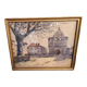 Vintage French watercolour of a village with a church, signed, from 1931