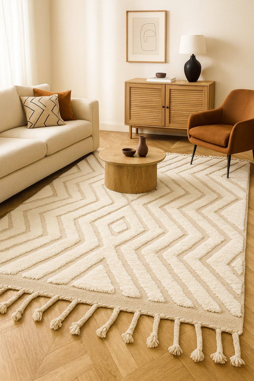 Superb handcrafted Berber rug made of natural wool, a unique piece