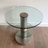 Guéridon en métal brossé et dalles de verre