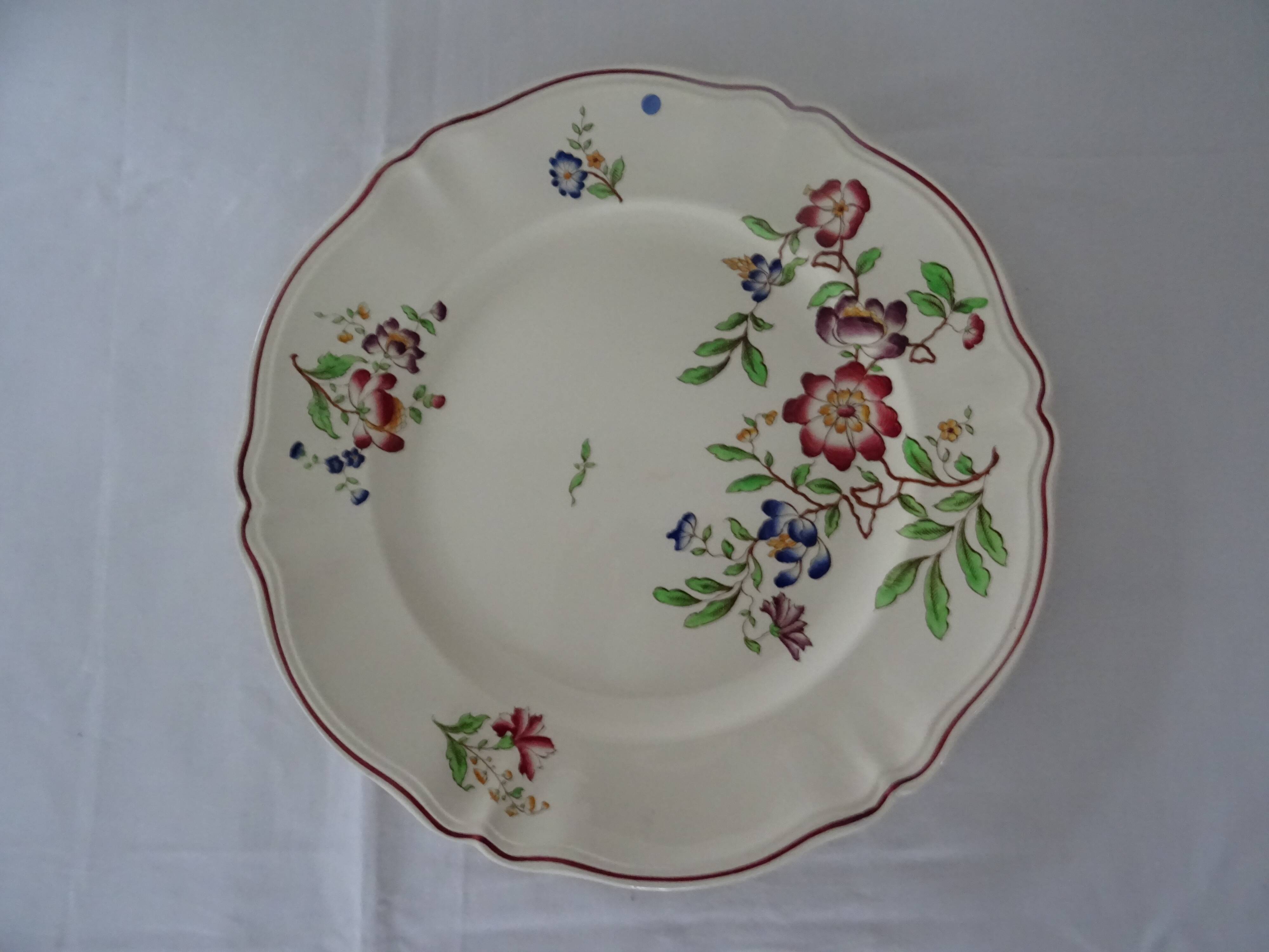 Large round dish 512112 Sarreguemines faience old flowers STRASBOURG