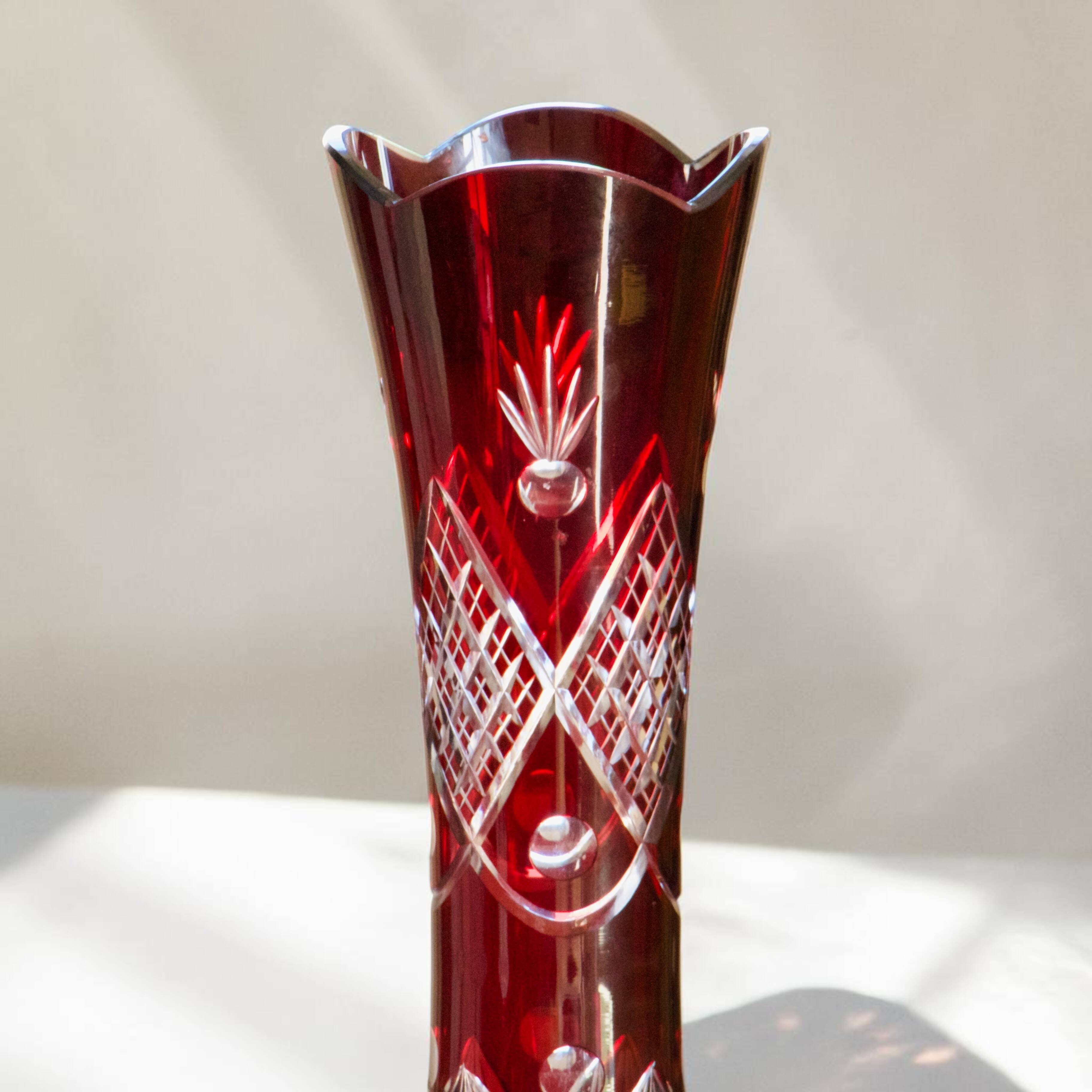 Antique ruby cut glass vase from Bohemia.