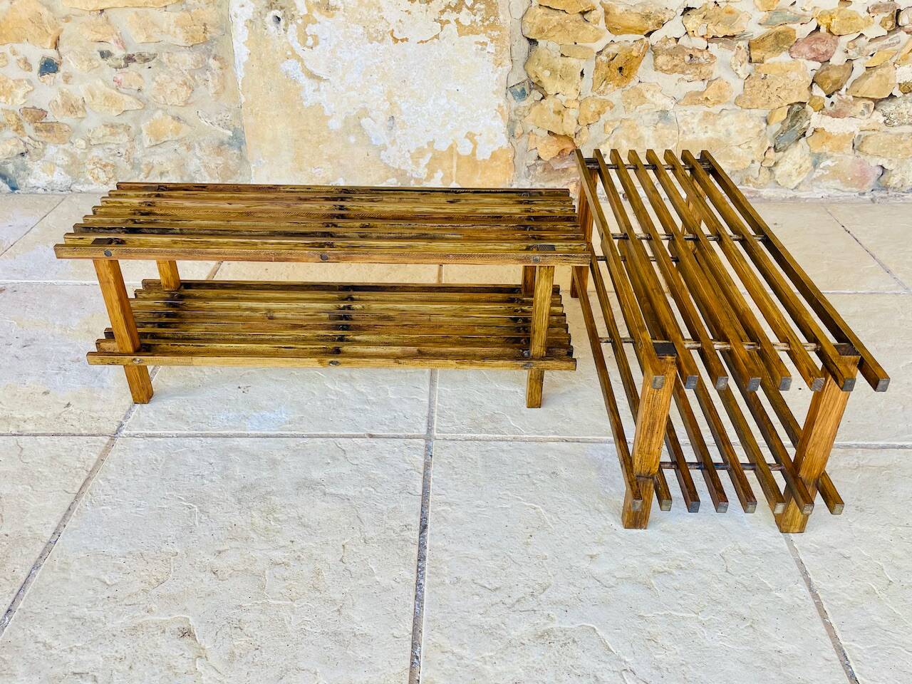 Pair of vintage side tables with 2 shelves