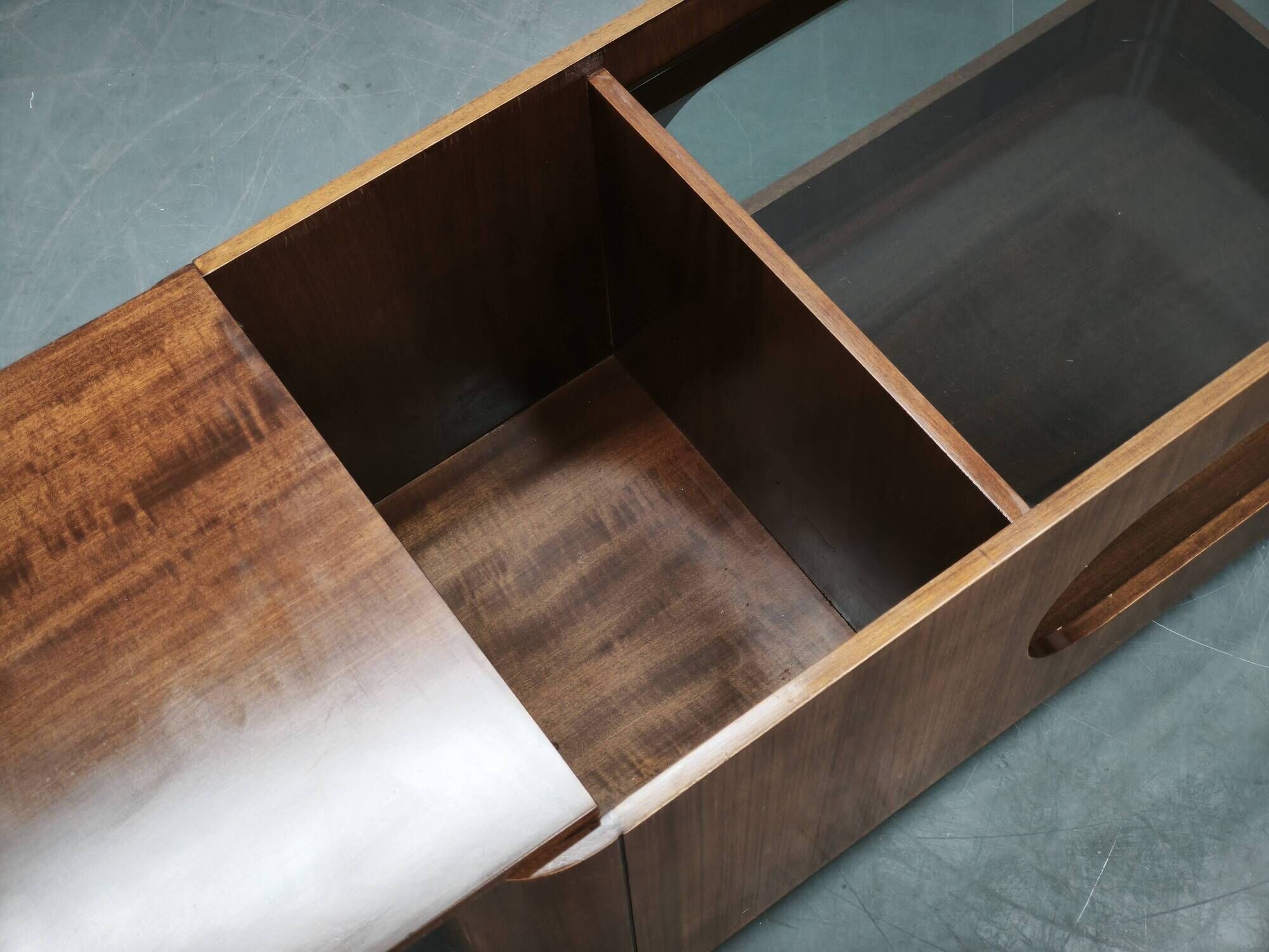 1970s Italian Modernist Wood and Smoked Glass Bar Cart