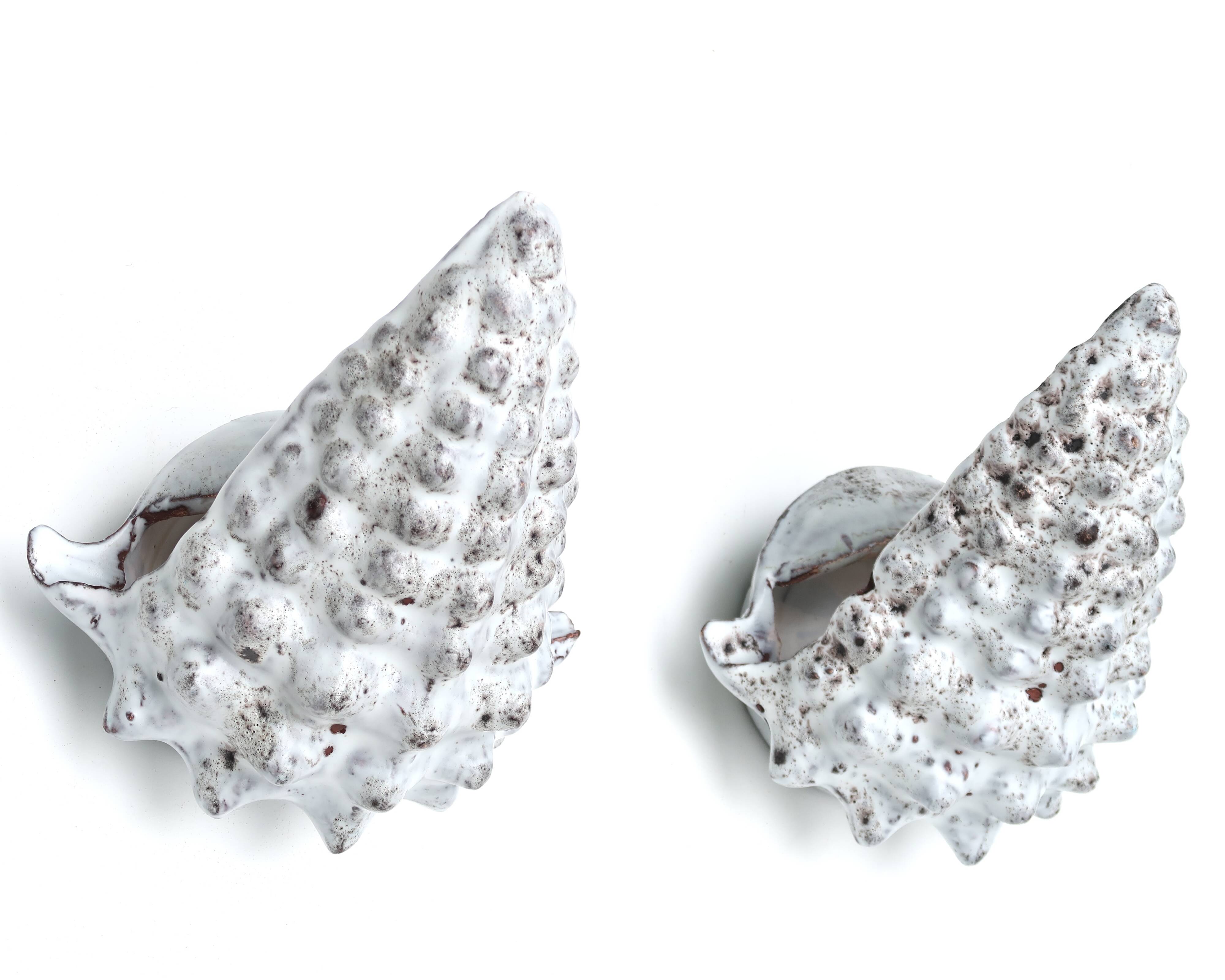 Paire d'appliques coquillage en céramique grise, Vallauris années 60