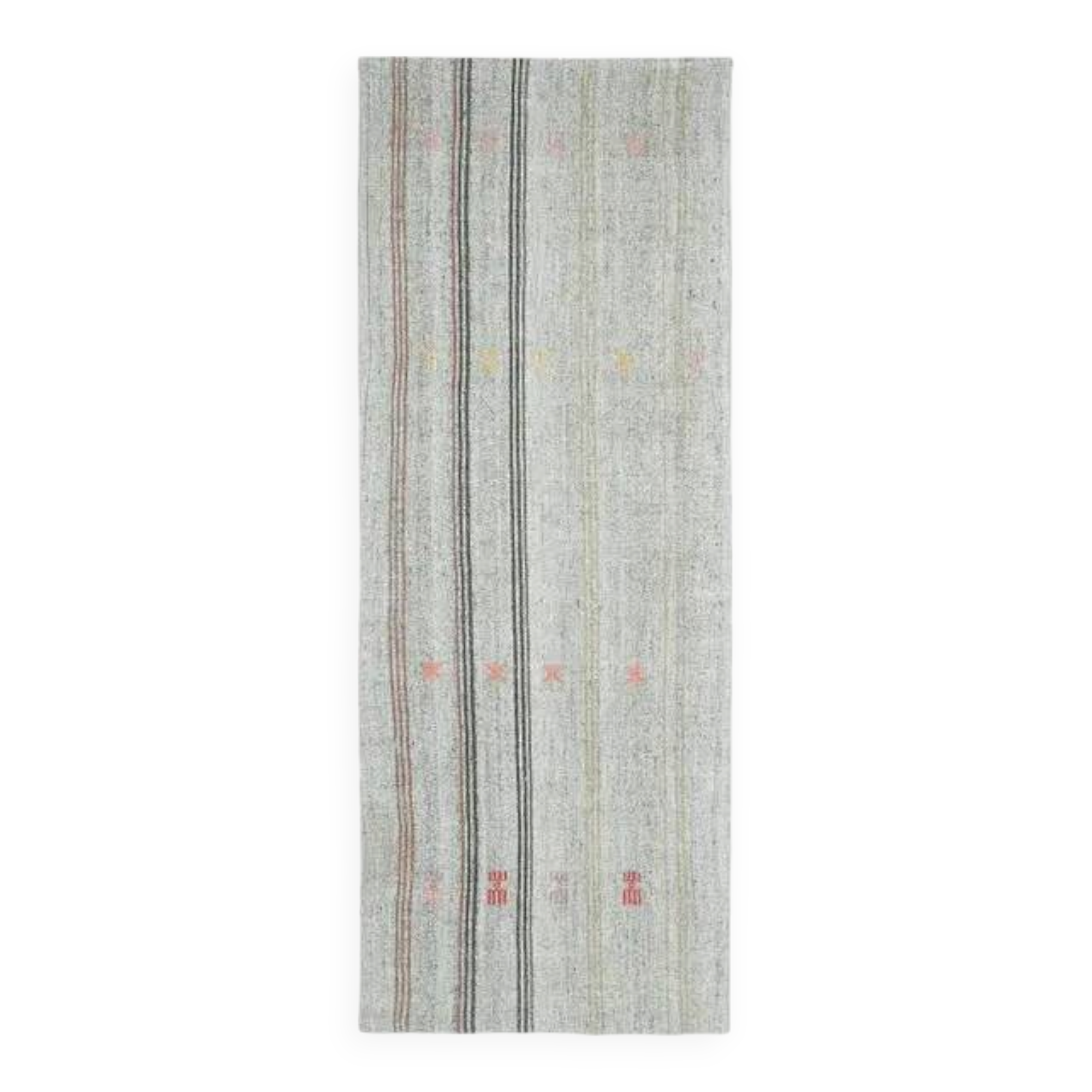 Vintage Turkish Hand-Knotted Wool Cotton Gray Kilim Runner 102x266