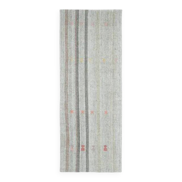 Vintage Turkish Hand-Knotted Wool Cotton Gray Kilim Runner 102x266