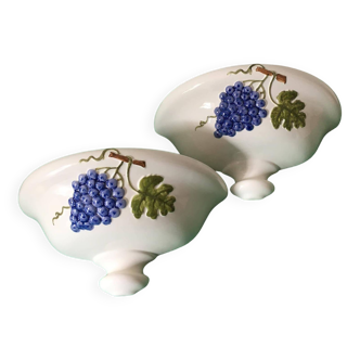 2 porcelain wall plant holders. “bunch of grapes” motifs