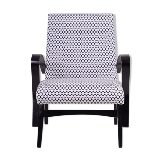 Black and white Mid Century Armchair made in ´50s Czechia. Fully Restored.