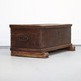Rustic and weathered antique oak chest from the 18th century.