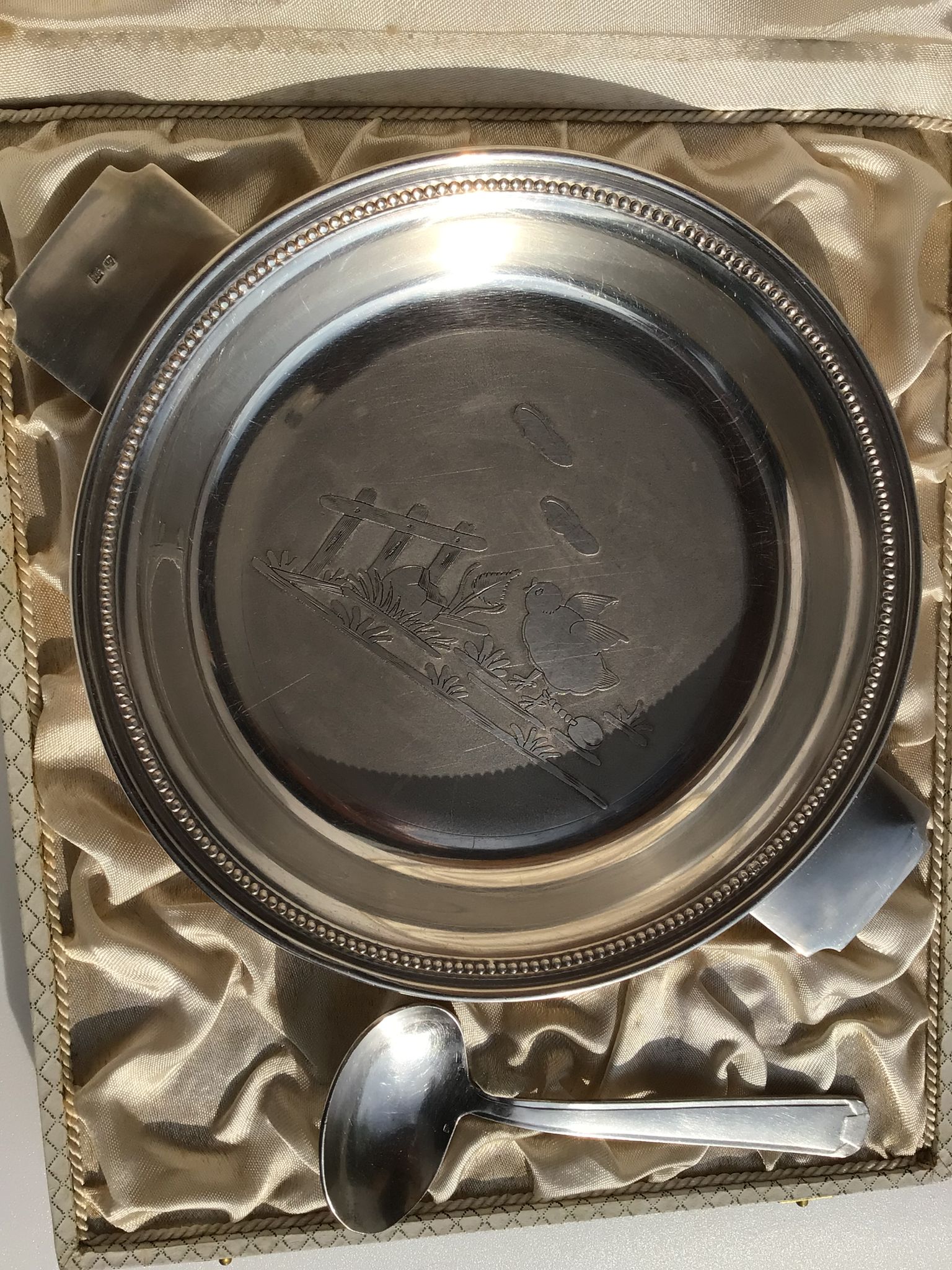 Baby plate silver metal spoon silver 30s