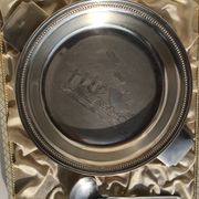 Baby plate silver metal spoon silver 30s