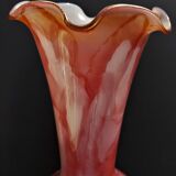 Vintage vase in iridescent glass and opaline marbled pink and white 34 cm