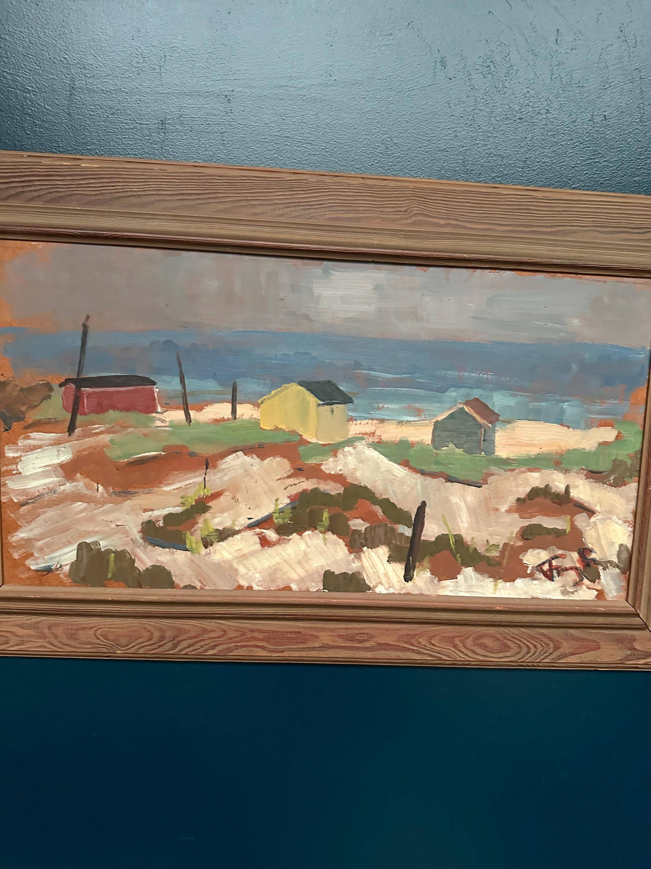 Original Swedish Oil on Panel – “Coastal Village” by Frans Lundberg Vintage