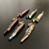 6 duck knife holders in lacquered wood