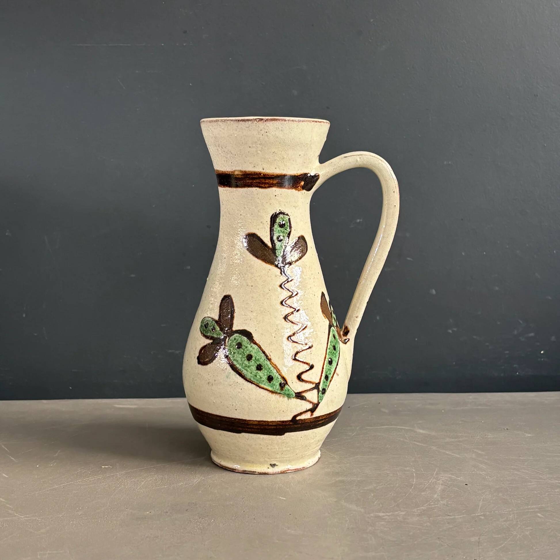 Vintage ceramic vase with handle, glazed with patterns - Ref 1280