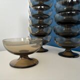 Set of 6 Vintage 1970s French Bistro Style Smoked Glass Sorbet Ice Cream Cups