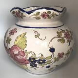 Round earthenware vase with polychrome floral motifs, signed