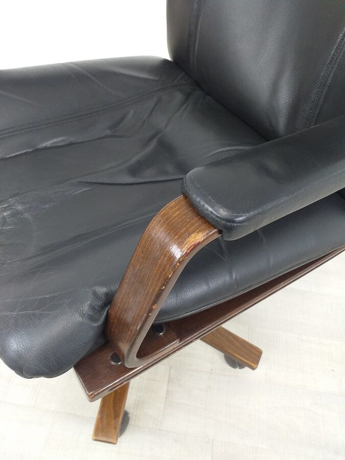 Office armchair leather wood Scandinavian design 70s vintage