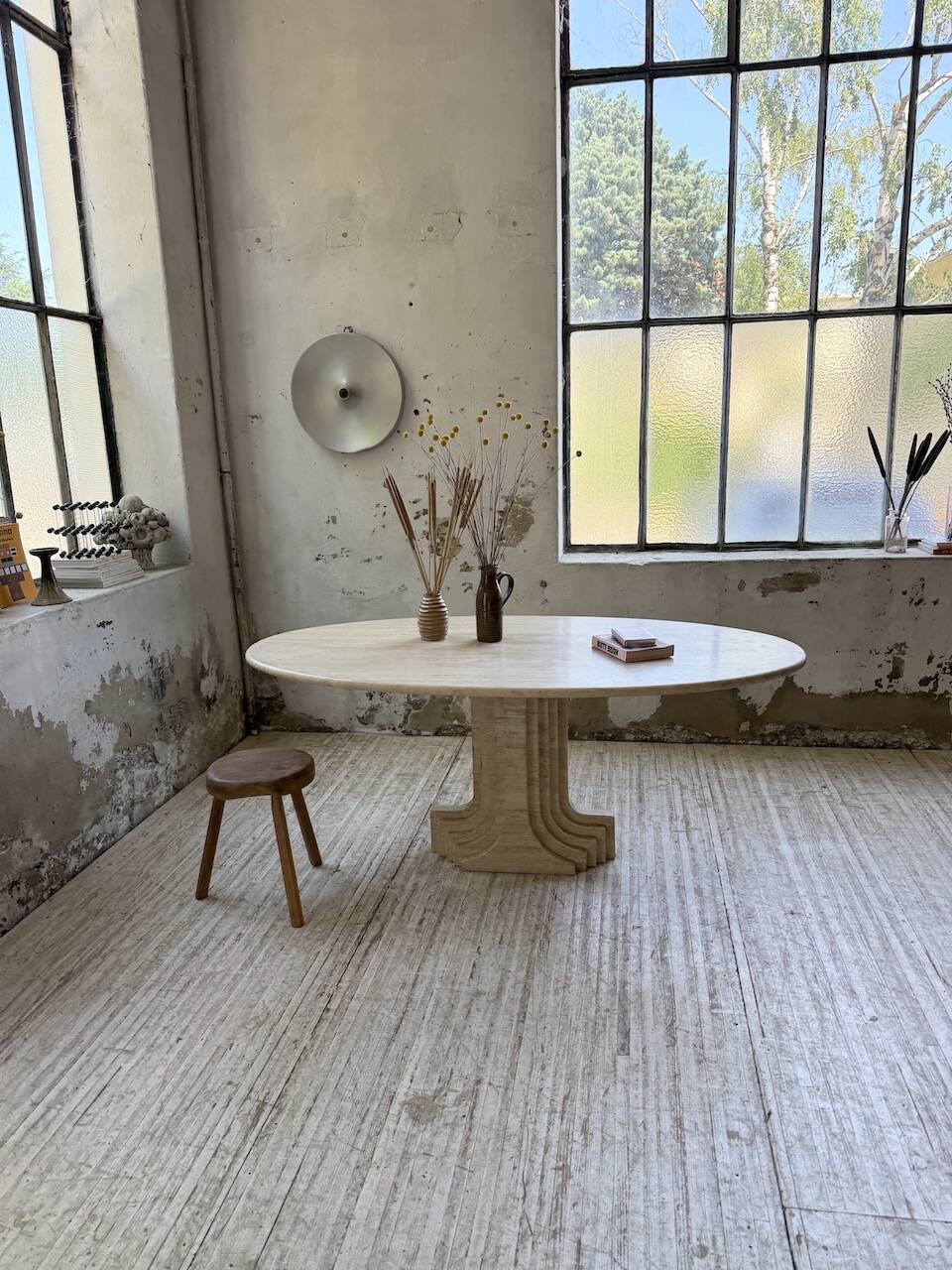 Travertine dining table 1970 Italy Tobia Scarpa
