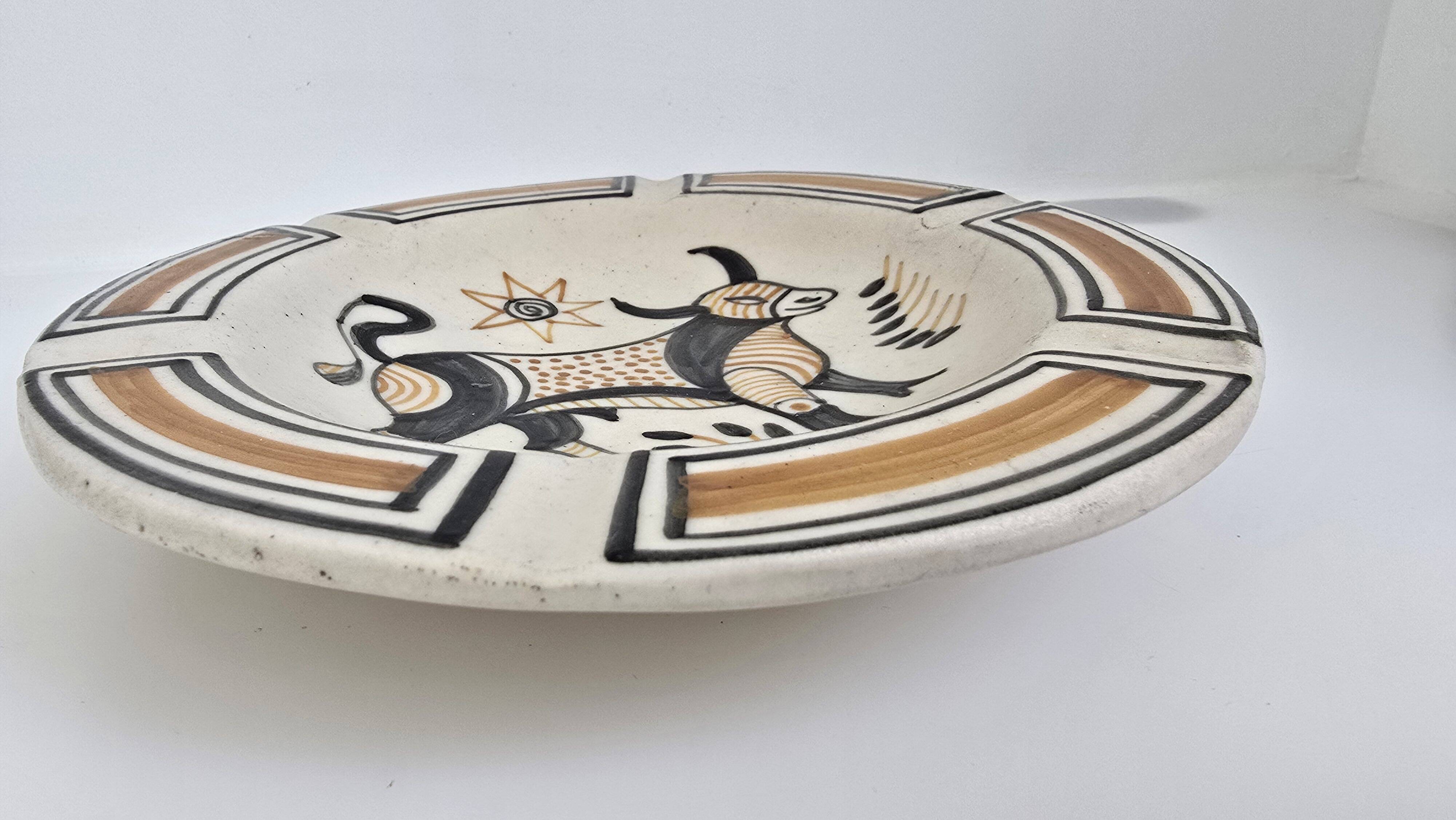 Wall plate in Talavera pottery, Iberian bull, Spain 1960s