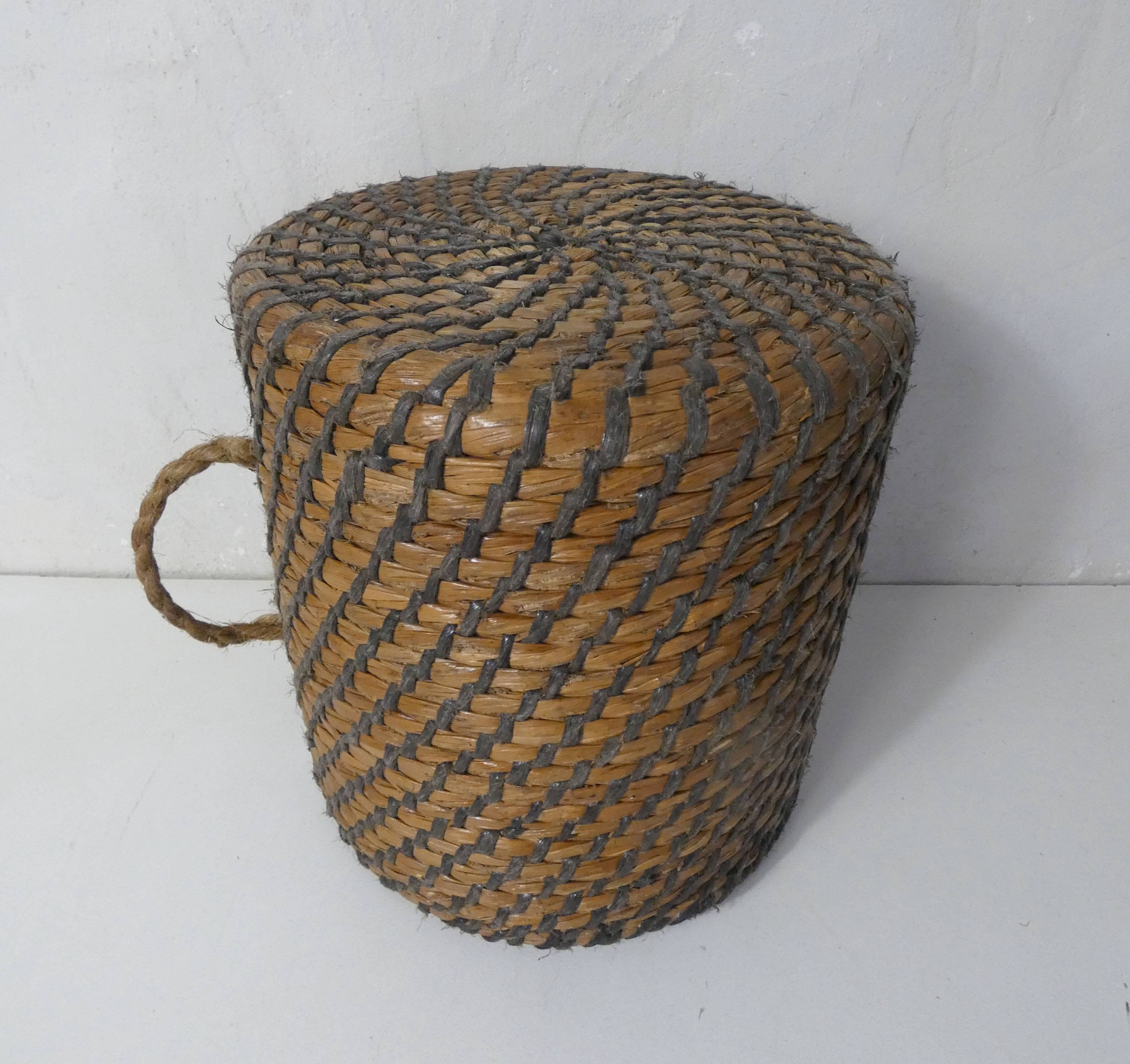 old woven straw stool