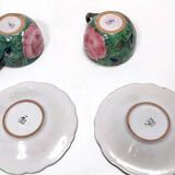 Pair of Green Earthenware Tea /Coffee Cups with Floral Motifs by Zaccagnini