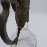 Large balloon glass carafe with pewter frame.