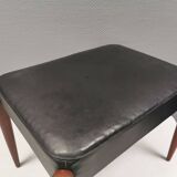 Footstool with teak wood legs and black skai (imitation leather) 1970s