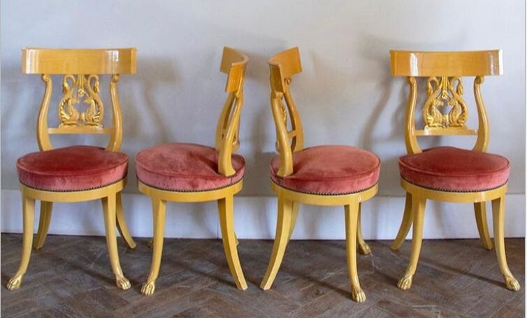 Set of 4 chairs, Italy, Gilded wood, Circa 1950