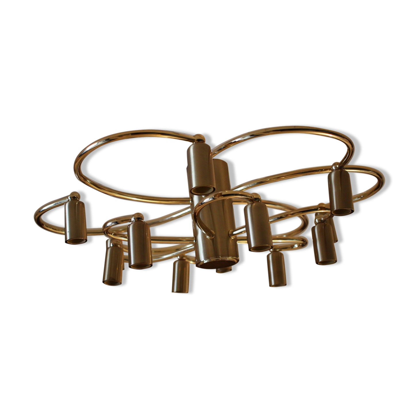 Mid century two-tier brass spiral 12 light chandelier by Helestra, 1970