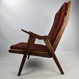 Teak armchair with red ribbed fabric Gelderlander Rob Parry