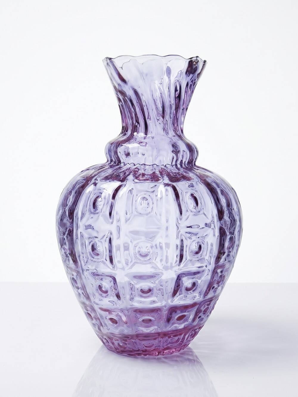 Empoli vase in Alexandrite glass, transitioning from blue to pink, large textured model from the years.