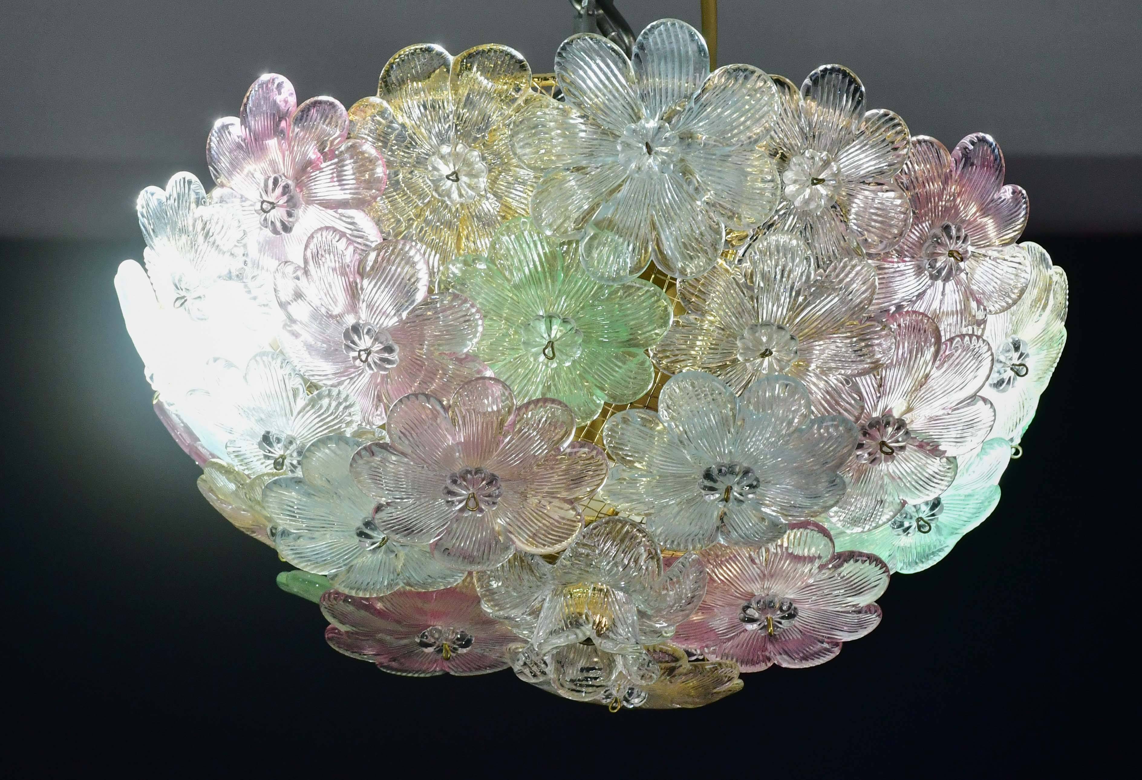 Charming Murano Barovier & Toso flowers flush light fixture, ceiling, 1960s