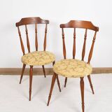 Pair of chairs in turned wood and fabric, vintage, dating from 1960.