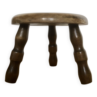 Tabouret bas tripode bois massif