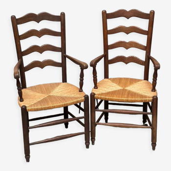 Pair of straw armchairs