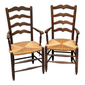 Pair of straw armchairs