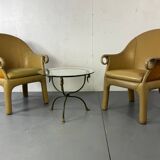 Modernist tropical brutalist leather chairs from Budji Layug, 1990s, set of 2