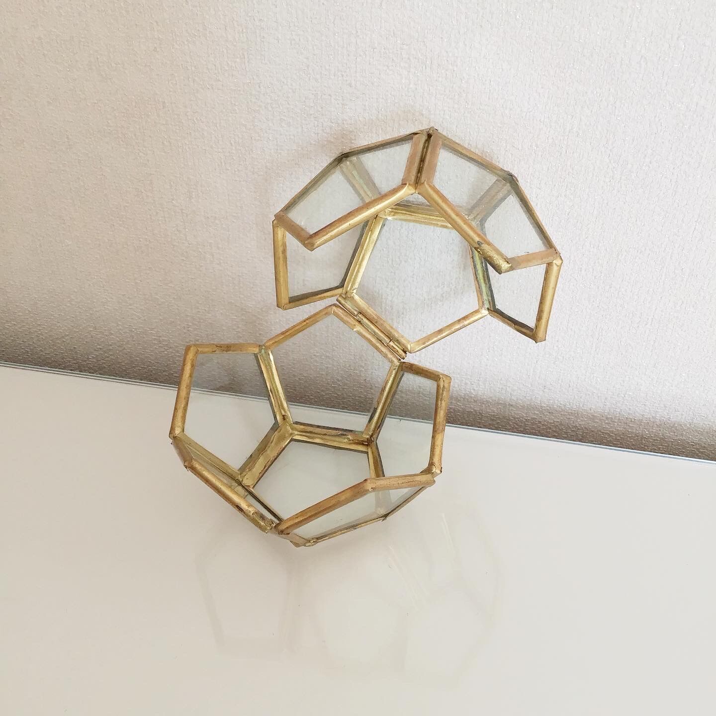 Vintage glass and brass jewelry box