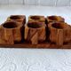 6 vintage egg cups on olive wood tray France