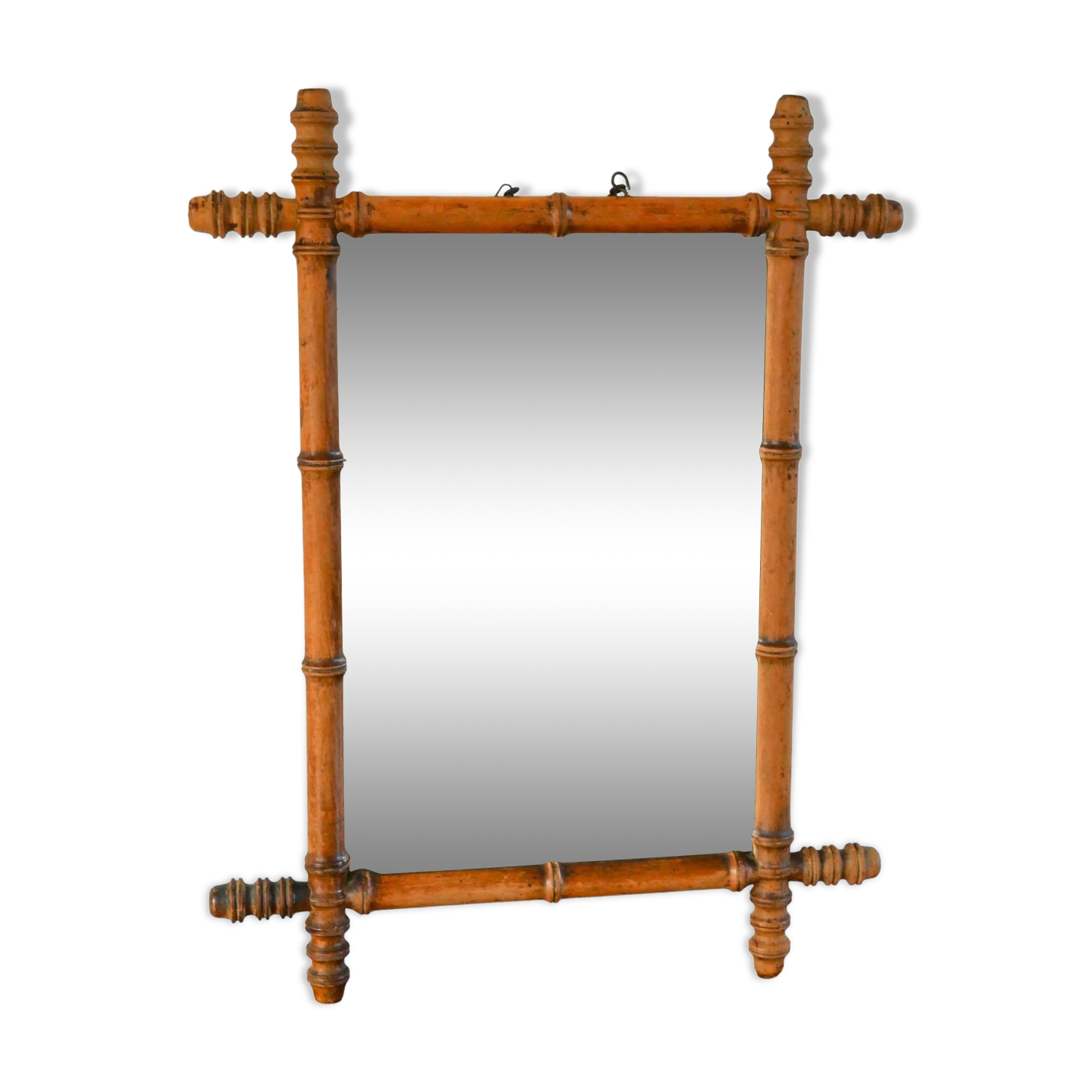 Bamboo effect wooden barber mirror 62 x 47 cm