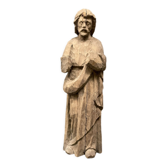 Statue de prêtre ou de moine en bois sculpté inachevé