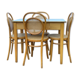 4 vintage bentwood dining chairs and pine laminate 1950’s table