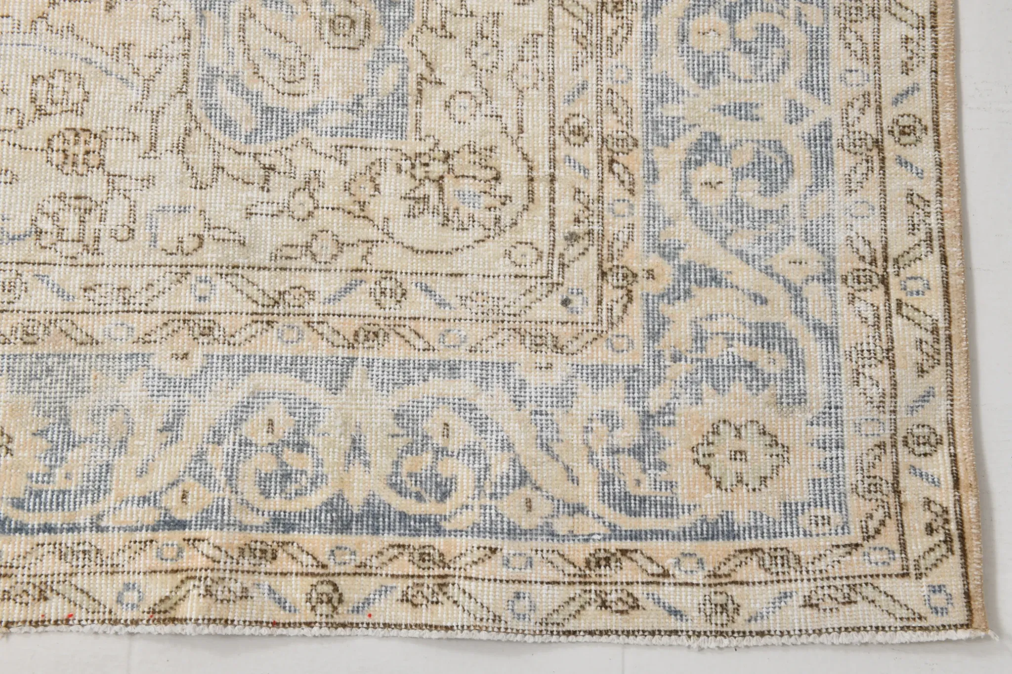Turkish Pale Yellow & Pale Blue Vintage Rug, Oriental Pattern Wool Carpet