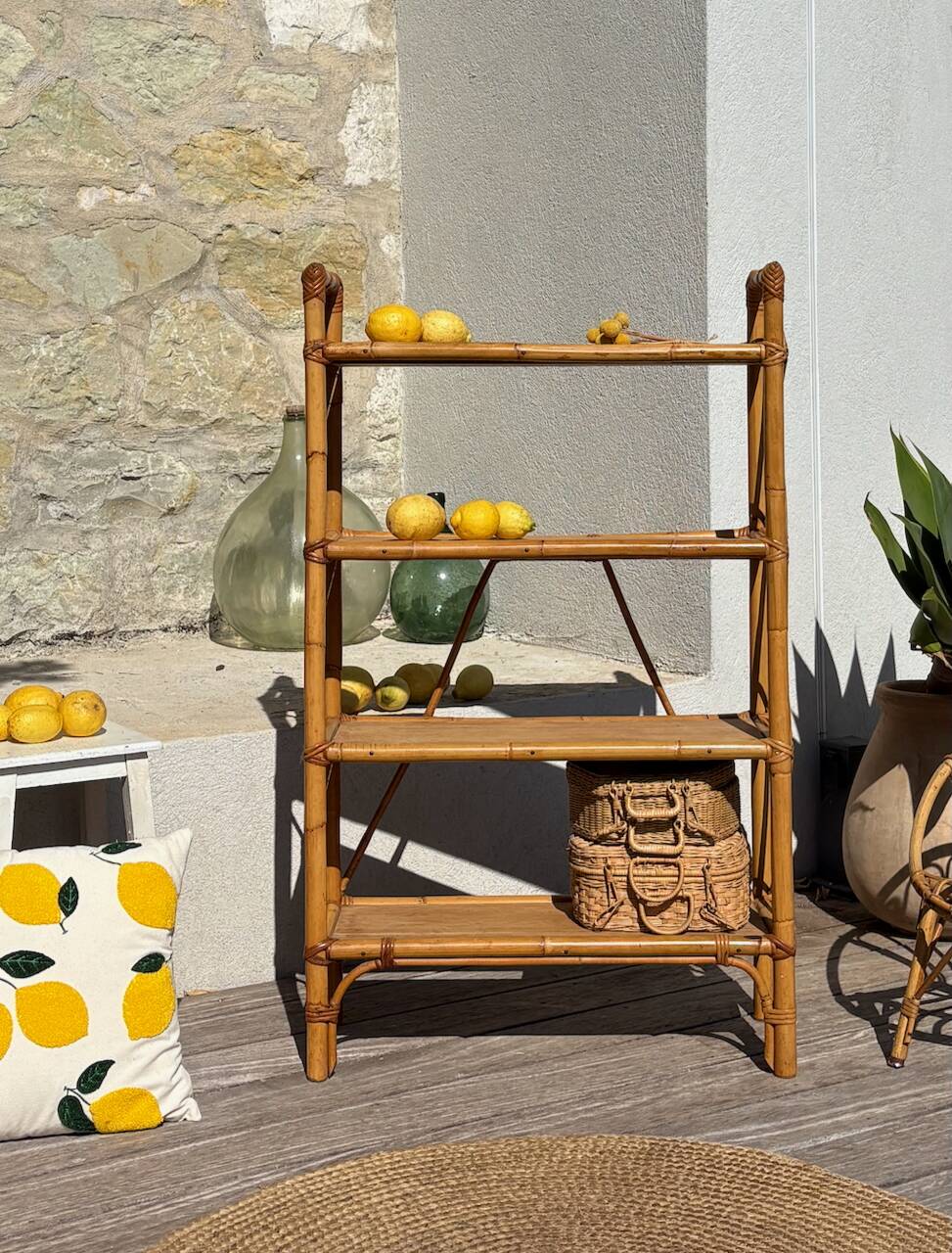 Vintage rattan bookshelf